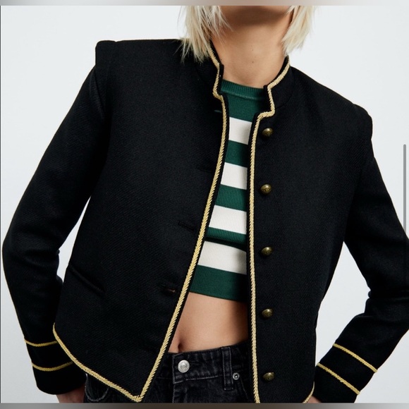 Zara Black Blazer with Gold Thread Accents • Small • NWT - Picture 6 of 13